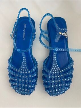 Jeffrey Campbell Bright Blue Studded Jelly Slingback Sandals size 8